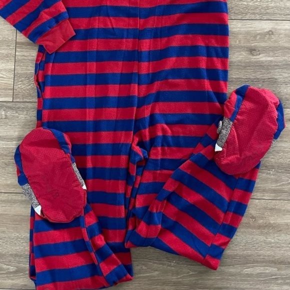 Nick & Nora Sock Monkey Red & Blue Striped Onesie Pajamas, Sz Small - Picture 13 of 14